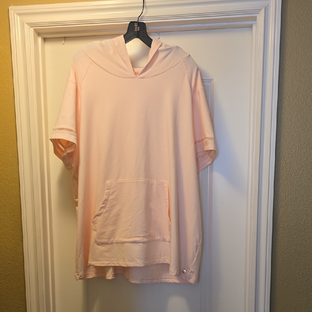 Lane Bryant Light Pink Short Sleeve Hoodie Top
